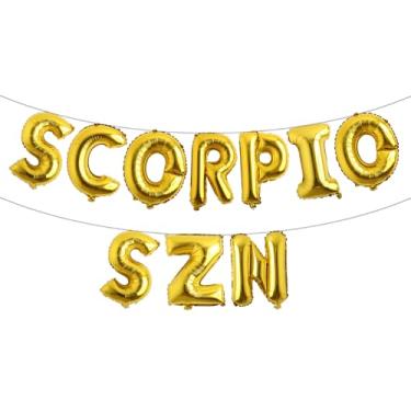 Imagem de Balões de letras - Escorpião SZN 40,6 cm letras do alfabeto folha balão Mylar outubro ou novembro aniversário festa balão banner (SCORPIO SZN dourado)