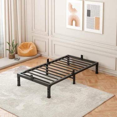 Imagem de FUIOBYVV Estrutura de cama de solteiro, plataforma de metal de perfil baixo de 25 cm com design que economiza espaço, suporte de ripas de aço, rolha de colchão antiderrapante, sem necessidade de mola