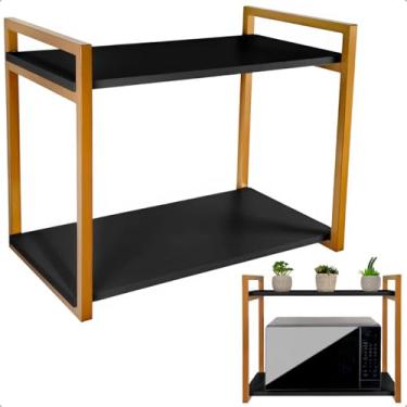 Imagem de Prateleira para Micro-ondas Suporte Nicho para Cozinha Spen (Dourado/Preto)