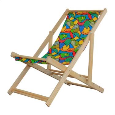 Imagem de Espreguiçadeira Dobrável em Madeira Maciça para Varanda – Reclinável, Sem Braço, Natural (Formas Coloridas)