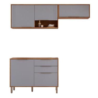 Imagem de Kit Armário Aéreo Cozinha Compacta Áurea 200cm e Balcão - Loja DoceLar