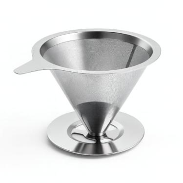Imagem de Coador de Cafe Inox Reutilizavel Filtro Permanente 102 com Suporte Integrado, Peneira Fina Dupla Camada, Lavavel e Ecologico, Ideal para Cafa Manual sem Papel, Compativel com Xicaras e Garrafas