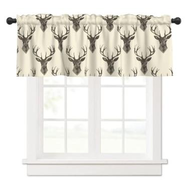 Imagem de NeuKim Cortinas de cozinha com silhueta de veado vintage para janelas, saias, bolso de varão, tratamento de janela, cortinas curtas para sala de estar, quarto, banheiro, 1 painel 137 x 45 cm