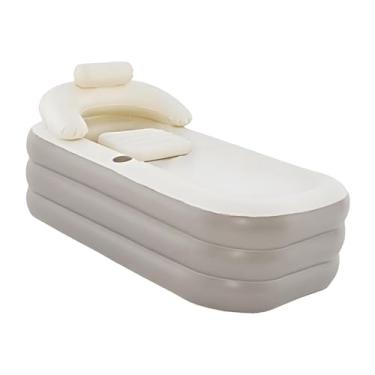 Imagem de IEUDNS Banheira inflável dobrável com porta-copos portátil com encosto banheira inflável de imersão para banhos de gelo adultos crianças, Marrom