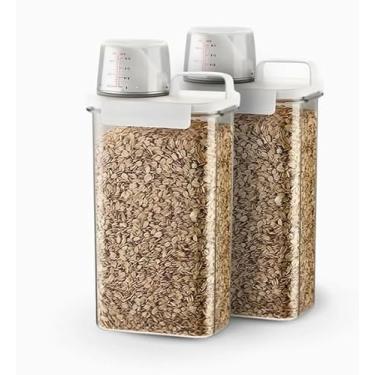 Imagem de Conjunto de 2 Recipientes Herméticos para Armazenamento com Copo Medidor - Organizadores de Alimentos, Plástico Livre de BPA, Vedação a Prova de Vazamentos