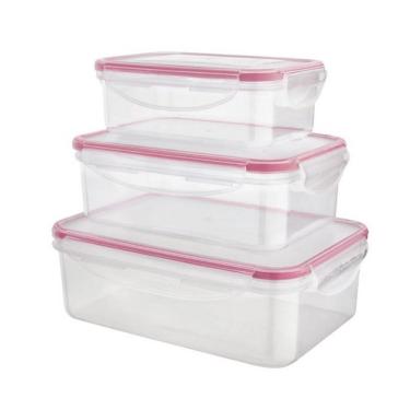 Imagem de Conjunto De Potes Herméticos Retangulares Euro Home Pla3697-Vm Em Polipropileno 3 Peças Vermelho Com Transparente