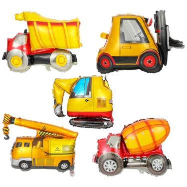 Imagem de 5Pcs Construction Balloons, Excavator Balloon Dump Truck Foil Balloon, Construction Birthday Party Supplies, Constructions Birthday Party Supplies for Constructions Theme Partys Decoration
