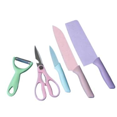 Imagem de Kit 6 Peças Conjunto de Faca Carne Cutelo Legumes Aço Carbono Descascador Tesoura Profissional (colorido)