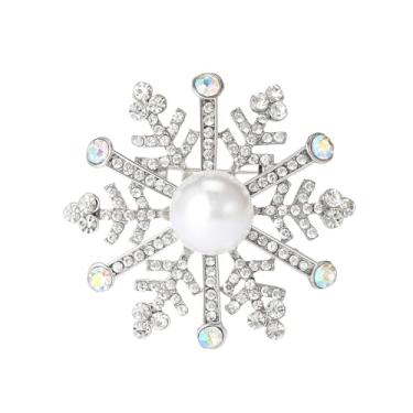 Imagem de Broche de Natal com strass floco de neve pérola broche de lapela para mulheres delicado elegante banhado a prata AB cristal inverno broches broche para terno vestido pano acessórios festa moda jóias