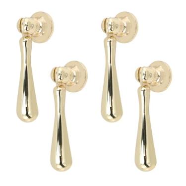 Imagem de T Tulead Puxador decorativo com pingente dourado, puxador em forma de gota de lágrima de liga de zinco, puxador de gaveta de armário, 4 peças com parafusos