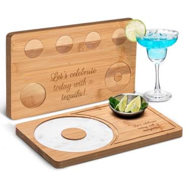 Imagem de USEEKRIL Conjunto de escorredor de sal Margarita de bambu de dois lados, escorredor de sal e açúcar para coquetéis, bebidas, placa traseira para tequila, utensílios de vidro para barman, bar em casa