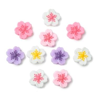 Imagem de UR URLIFEHALL 10 peças, 5 cores, contas focais de silicone flor de cerejeira fofas contas espaçadoras soltas para chaveiros faça você mesmo, pulseiras, canetas com contas e cordões