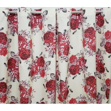 Imagem de Cortina Florida Vermelha Estampada Sala/Quarto 300X230 | Fabritex