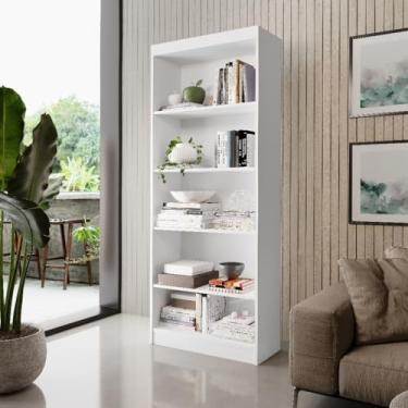 Imagem de Armário Multiuso e Estante Organizadora com Prateleiras para Livros – Design Moderno, Madeira MDF/MDP, Pintura UV, Portas com Armazenamento Oculto, 175x55x32cm (Branco)