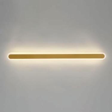 Imagem de WLHAZMWY Candeeiro de parede moderno nórdico LED Arandela de parede - Luminária interna com fio para sala de estar, fundo da lâmpada de sofá 3 modos de cores (100 cm, glod)