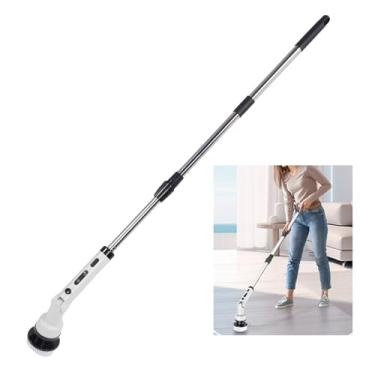 Imagem de HURRISE Lavador de Rotação Elétrica, Limpador de Chuveiro Sem Fio Com Alça de Extensão Ajustável e 3 Velocidades, 9 Cabeças de Escova Substituível para Banheira, Piso, Parede, Cozinha (Branco)