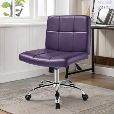 Imagem de OUTMASTER Cadeira de mesa de escritório de 360°, cadeira de trabalho ajustável de poliuretano com encosto para barbeiro, escritório, casa, computador, rotação de 360°, sem braços (roxo alargado)