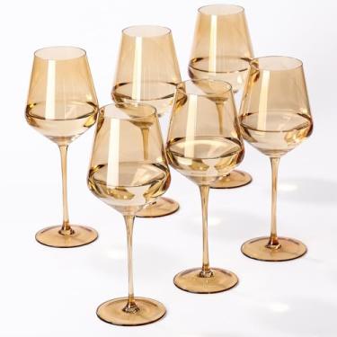Imagem de SIPBYSOP Conjunto de 6 taças de vinho âmbar, copo de vinho colorido soprado à mão, vidro marrom, 500 ml para vinho tinto, degustação, presente de casamento, aniversário, Natal, aniversário