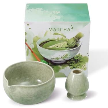 Imagem de ZJRDYYK Tigela Matcha de cerâmica e suporte de batedor, tigela Matcha de 450 ml com bico, suporte Matcha Chasen, presente para amantes de chá
