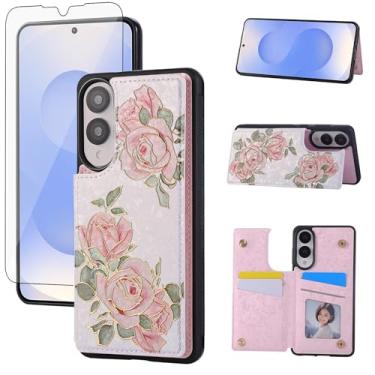 Imagem de Asuwish Capa de celular para Samsung Galaxy S25 Edge 5G carteira de celular com protetor de tela de vidro temperado flor porta-cartão suporte S25Edge 25S S 25 25Edge 6.66 2025 mulheres meninas rosa