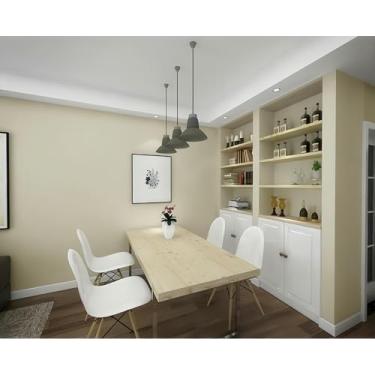 Imagem de ESSMOKO Papel de parede bege moderno minimalista quarto sala de estar não tecido impermeável e anti-incrustante papel de parede não autoadesivo bege 53 * 950 cm