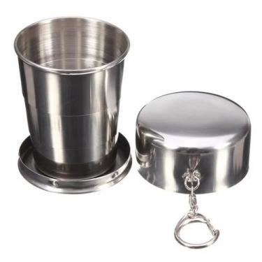 Imagem de Chaveiro Copo Retrátil Dobrável De Aço Inox 150ml Viagem - temdetudome