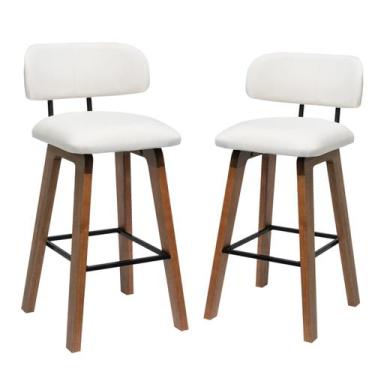 Imagem de Kit 2 Banquetas Altas Aurora Assento Encosto Estofado Madeira Maciça C