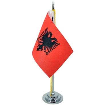 Imagem de Mini Bandeira Mesa Albânia Com 8Cm X 5,5Cm E 15Cm Mastro