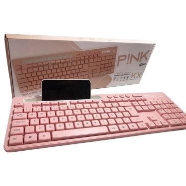 Imagem de Teclado Rosa Para Computador Notebook Com Suporte De Celular