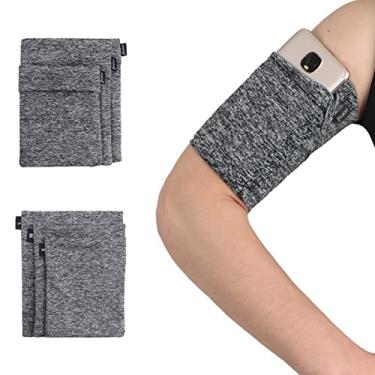 Imagem de Braçadeira de treino médio para exercícios e corrida, para chaves de celular, fone de ouvido – um bolso oculto, braçadeira de pulso, bolsa de bolso, cabe no iPhone 6, 6S, 7, 8 X, XR XS 11, 12 Max Pro, feminino, masculino, cinza