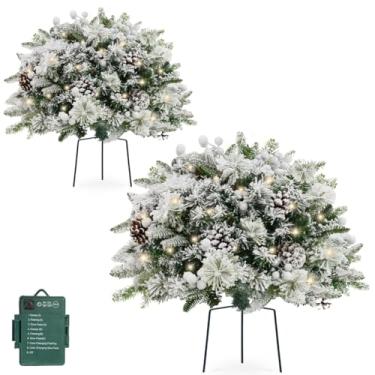 Imagem de TOWPONICS Conjunto de 2 plantios de árvores de Natal ao ar livre, árvore de Natal iluminada artificial de 45,7 cm para varanda da frente, quintal, jardim, com 8 modos de iluminação e temporizador