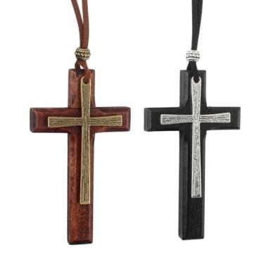 Imagem de TBWHL Cruz para pendurar espelho de carro, pingentes de cruz de madeira para espelho retrovisor, enfeite de pendurar carro, acessórios cristãos para carros, caminhões, decoração de casa (preto e