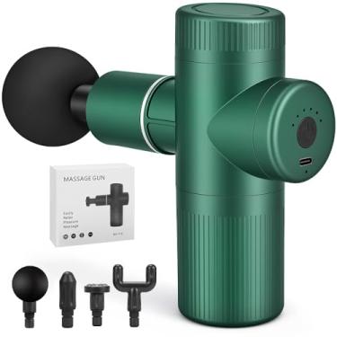 Imagem de Verde, Produtos de Massagem E Relaxamento, Mini, Pistola Massageadora, Alívio da Dor, Relaxamento, Liberação Miofascial, 4 Ponteiras, Portátil e Silencioso