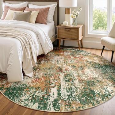 Imagem de RELEANY Tapetes laváveis de 1,8 m, antiderrapante, moderno, abstrato, macio para sala de estar, entrada, quarto, berçário, estampado, verde, laranja, ferrugem, vermelho, creme, colorido