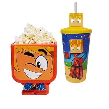 Imagem de Kit Cinema Copo com Canudo e Balde de Pipoca Oficial Youtubers Athos, Lopers e Problems – Original Licenciado, Conjunto Cinema Streamer Gamer Fandom Infantil (Kit Lopers Amarelo)