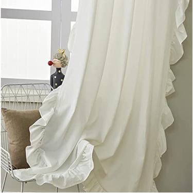 Imagem de Cortina opacas de algodão e linho com folhos, cortinas vintage para janelas de quarto, cortinas opacas com bolso para barra de estilo rural, cortinas para sala de estar, 1 painel,