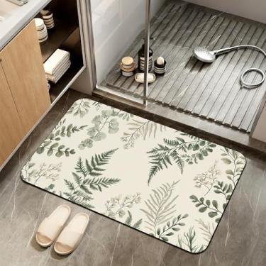 Imagem de ZTHLL Tapetes de banheiro verde-sálvia, tapetes de banheiro para banheiro, tapete de banho absorvente de folhas de eucalipto, forro de borracha antiderrapante, lavável, fino, de secagem rápida, tapete