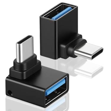 Imagem de Zyghjort Pacote com 2 adaptadores USB C para USB de 90 graus, conversor USB-C de grau para cima e para baixo USB-A 3.0 fêmea para C macho adaptador OTG de ângulo reto compatível com dispositivos Pro