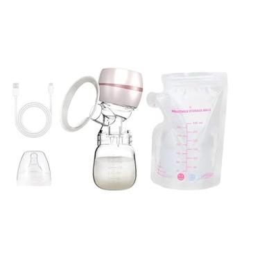 Imagem de Bomba De Mama Elétrica Tira Leite Materno Cor A Escolher + 20 Sacos Armazenar Leite Materno De 250ml (Rosa)