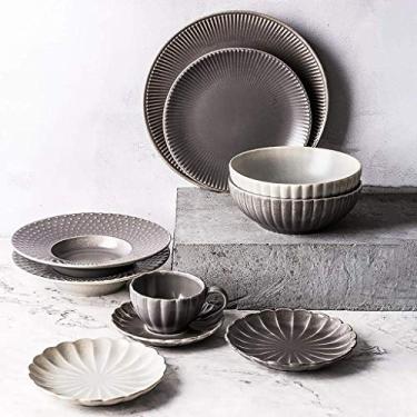 Imagem de Conjunto de jantar de cerâmica, tigela de cereais, xícara de café, pires e prato com 23 peças vintage de porcelana em relevo para presentes de casamento e restaurante