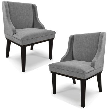 Imagem de Kit 2 Cadeiras Decorativas Sala de Jantar Base Fixa de Madeira Firenze Linho Grafite/Preto G19 - Gran Belo