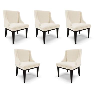 Imagem de Kit 5 Cadeiras Decorativas Sala de Jantar Base Fixa de Madeira Firenze Linho Bege/Preto G19 - Gran Belo