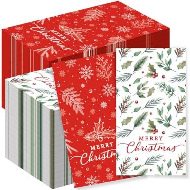 Imagem de Jetec 100 guardanapos de papel descartáveis de Natal guardanapos decorativos para convidados toalhas de mão de Natal feliz natal para festa de inverno almoço jantar cozinha banheiro decoração de mesa
