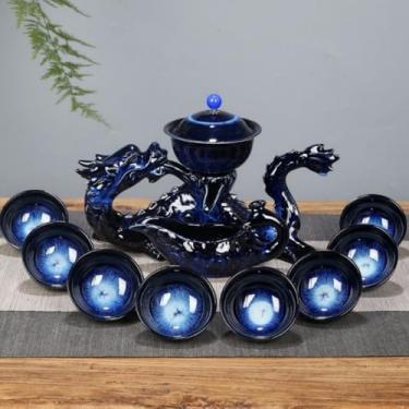 Imagem de Conjunto de chá chinês de gongfu de cerâmica com infusor, 8 xícaras, design de dragão semiautomático para chá de folhas soltas