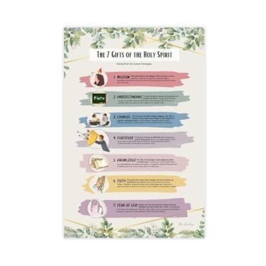 Imagem de KERAXL Pôster Sete Presentes do Espírito Santo Pôster Católico Espírito Santo Pôster Educacional Católico Fruta Espírito Santo Pôster Confirmação Presente Batismo Sem Moldura Estilo 12 x 18 polegadas