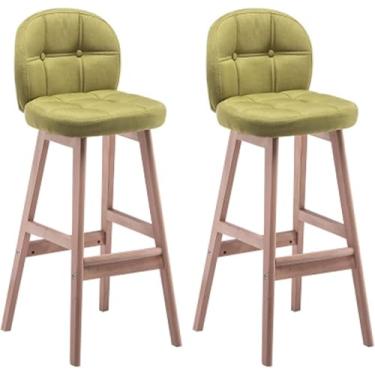 Imagem de Conjunto De 2 Banquetas, Banqueta De Bar Estofada Com Pernas De Madeira, Banquetas De Café Da Manhã Estofadas Com Encosto Alto, Altura 65/75cm, Green, High:65CM
