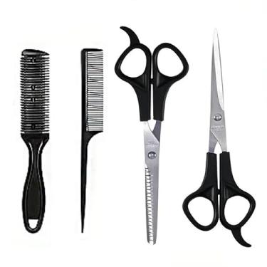 Imagem de Conjunto de tesouras profissionais para corte de cabelo, conjunto de tesouras de cabeleireiro com tesoura de desbaste, 2 peças de pente e capa de barbeiro, ferramentas de corte de cabelo para homens e
