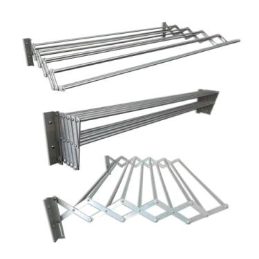 Imagem de Varal Sanfonado Reforçado Retrátil Dobrável 80 Cm 10 Varetas Alumínio Roupa De Cama