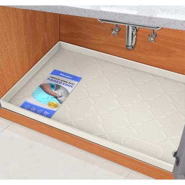 Imagem de SIKADEER Tapete embaixo da pia de 63,5 cm x 56 cm para cozinha e banheiro, forro de armário impermeável com bordas elevadas para proteção contra vazamento, ideal para prateleiras, bandeja de botas,