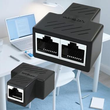 Imagem de Pacote com 2 adaptadores divisor Ethernet RJ45 – Conector soquete fêmea de 1 a 2 portas para extensão de cabo LAN Cat5/Cat5e/Cat6/Cat7, plugue extensor de rede 8P8C,